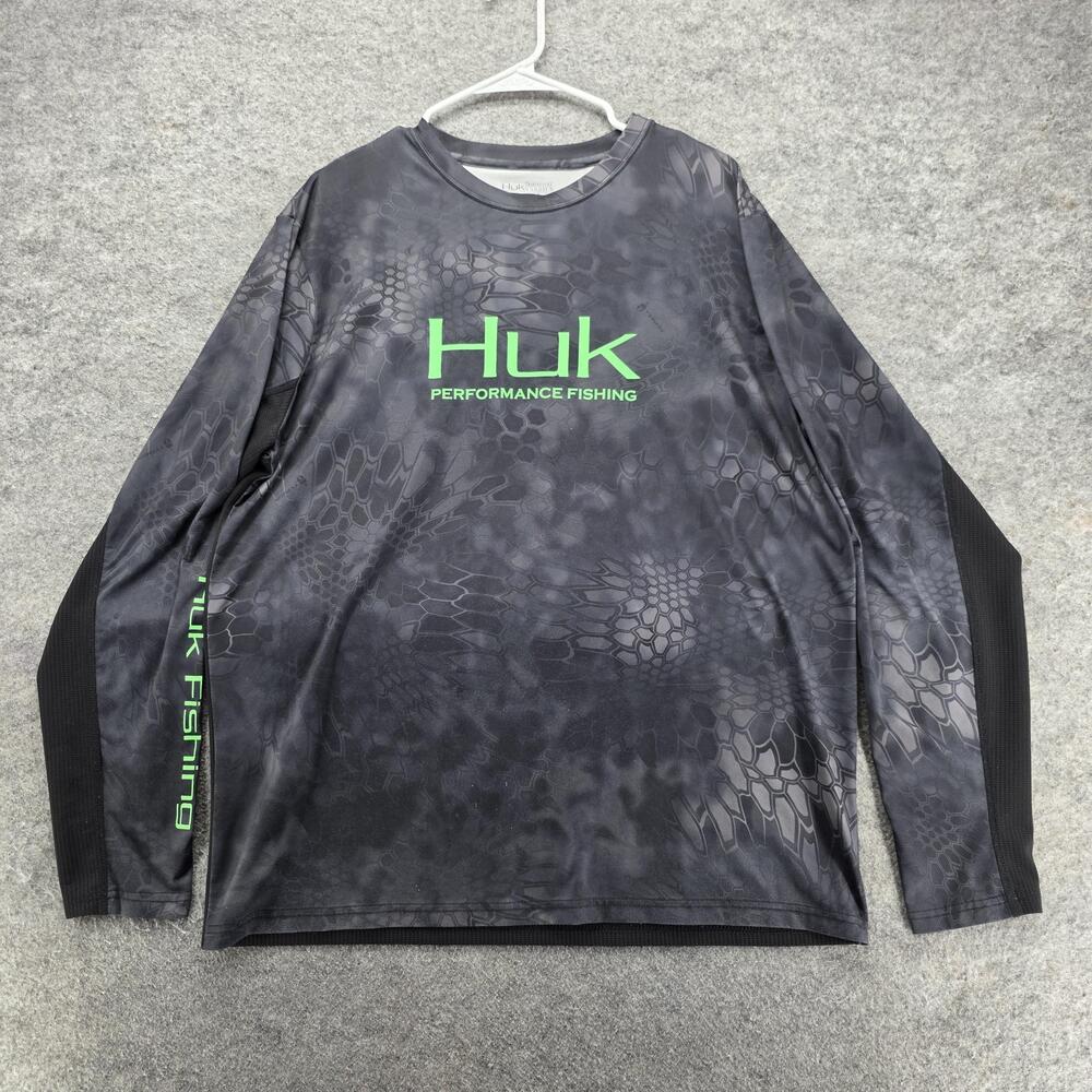 Huk Shirt Mens L Black Long Sleeve Jersey Crew Neck Moisture Wicking Tagless